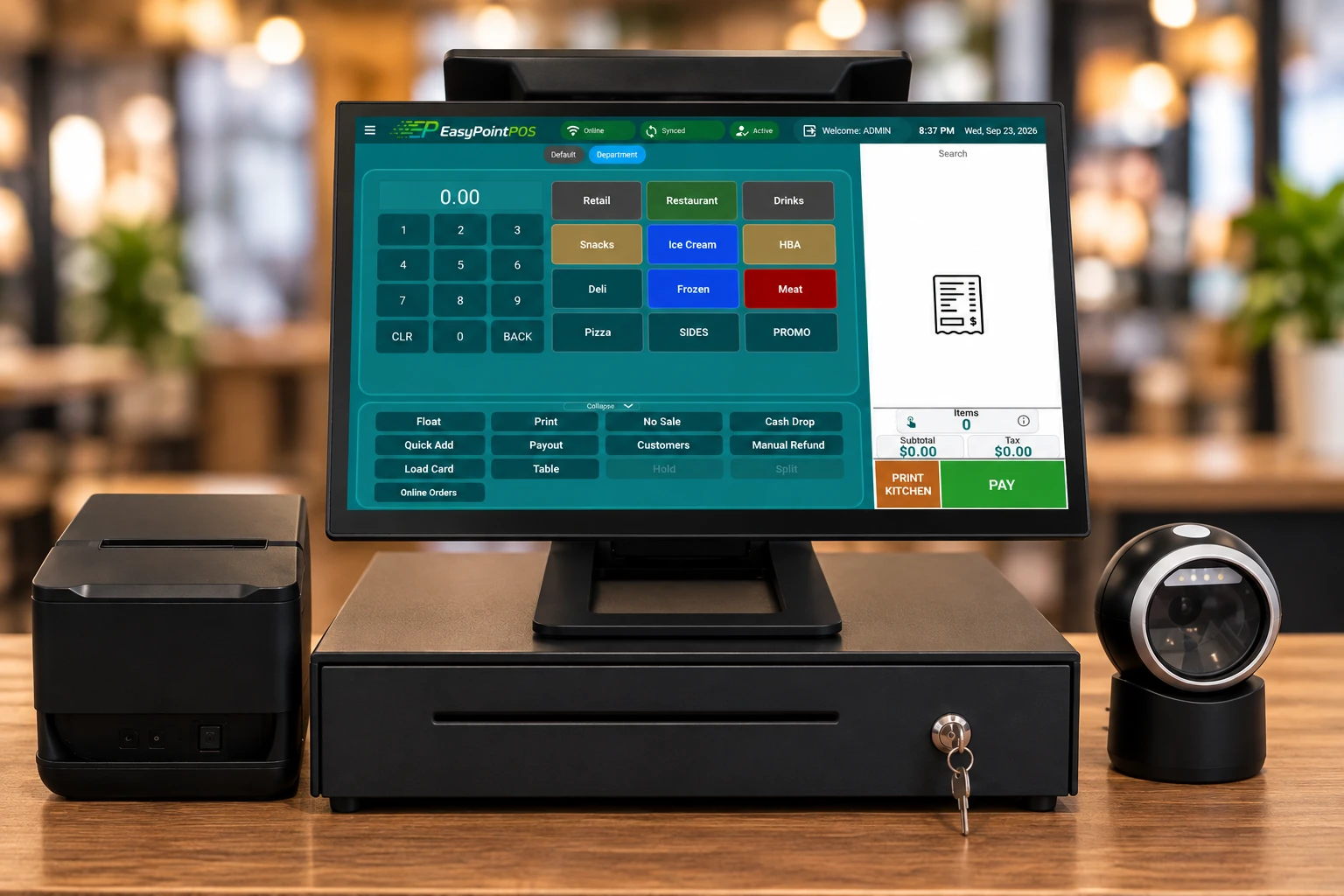 EasyPoint register with barcode scanner and card terminal